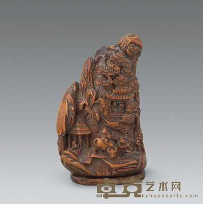 清中期 木雕人物鼻烟壶 高10cm